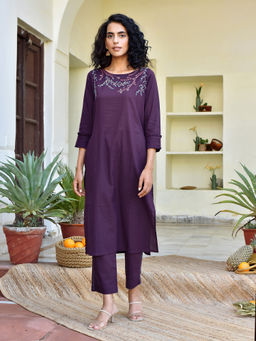 Okhai - Delicate Hand Embroidered Cotton Kurta Pant Set