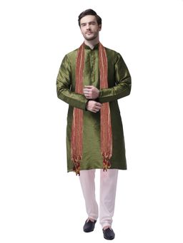 SG LEMAN - Men Metallic Solid Regular Fit Kurta with Pyjama and Dupatta (Set of 3)