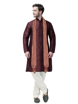 SG LEMAN - Men Wine Solid Regular Fit Kurta with Pyjama and Dupatta (Set of 3)