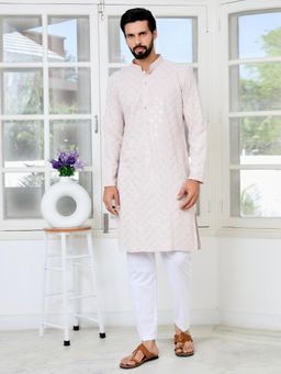See Designs - Men Lavender Embellished Regular Fit Kurta with Pyjama (Set of 2)
