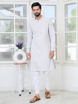 See Designs - Men Purple Embellished Regular Fit Kurta with Pyjama (Set of 2)