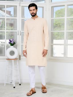 See Designs - Men Beige Embellished Regular Fit Kurta with Pyjama (Set of 2)