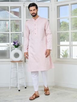 See Designs - Men Pink Printed Regular Fit Kurta with Pyjama (Set of 2)