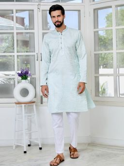 See Designs - Men Green Printed Regular Fit Kurta with Pyjama (Set of 2)