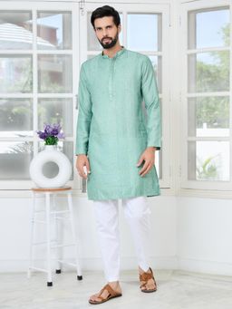 See Designs - Men Green Embellished Regular Fit Kurta with Pyjama (Set of 2)