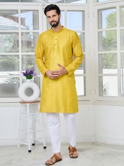 See Designs - Men Yellow Embellished Regular Fit Kurta with Pyjama (Set of 2)