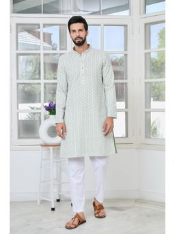 See Designs - Men Green Embellished Regular Fit Kurta with Pyjama (Set of 2)