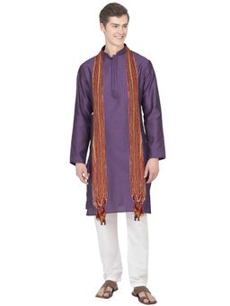 SG LEMAN - Men Wine Woven Regular Fit Kurta with Pyjama and Dupatta (Set of 3)