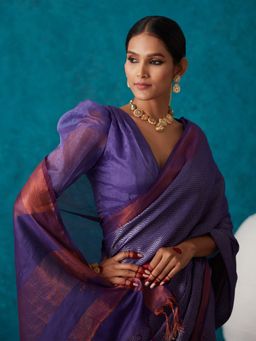 Likha - Purple Linen Woven Bhagalpuri Festive Zari Saree & Unstitched Blouse LIKSAR49 (Free Size)