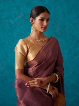 Likha - Wine Linen Woven Bhagalpuri Festive Zari Saree & Unstitched Blouse LIKSAR50 (Free Size)
