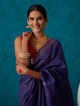 Likha - Blue Linen Woven Bhagalpuri Festive Zari Saree & Unstitched Blouse LIKSAR58 (Free Size)