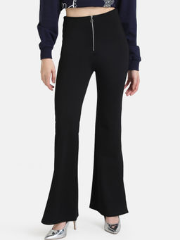 Kazo - Black Solid Front Zipper Detailed Trousers