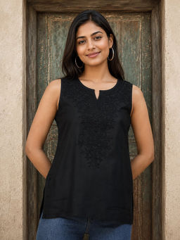 QAZMI - Kashmiri Aari Work Sleeveless Kurti