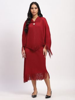 Global Republic - Women Maroon V-Neck Top and Skirt