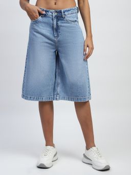 Global Republic - Women Blue Cotton Blend Solid Loose Fit Culottes
