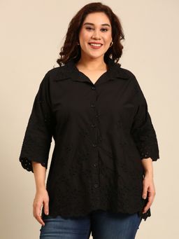 THE PINK MOON - Black Embroidered Shirt