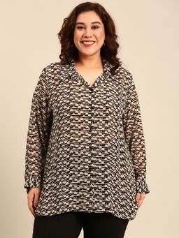 THE PINK MOON - Beige Printed Shirt