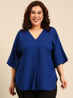 THE PINK MOON - Cobalt Blue V-Neck Top