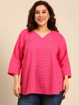 THE PINK MOON - Pink Eyelet Casual Top