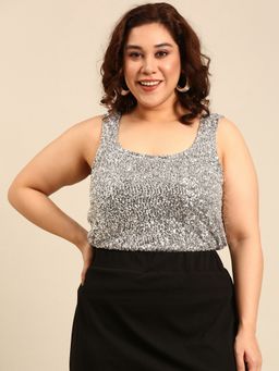 THE PINK MOON - Silver Sequin Top