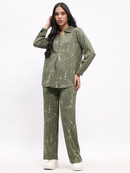 Global Republic - Women Olive Collar Neck Co-Ord Set