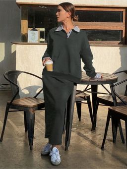 Outzidr - Charcoal Full Sleeve Pullover and Skirt Set