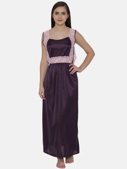 Clovia - Satin Long Nighty with Lace Purple