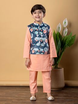 Readiprint - Boys Cotton Fabric Peach Kurta and Pant with Nehru Jacket (Set of 3)
