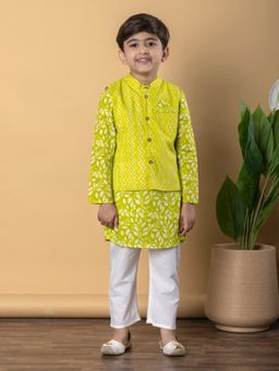 Readiprint - Boys Cotton Fabric Green Kurta and Pant with Nehru Jacket (Set of 3)