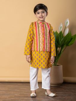 Readiprint - Boys Cotton Fabric Yellow Kurta and Pant with Nehru Jacket (Set of 3)