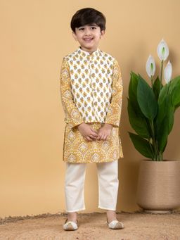 Readiprint - Boys Cotton Fabric Mustard Kurta and Pant with Nehru Jacket (Set of 3)