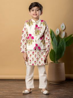 Readiprint - Boys Cotton Fabric White Kurta and Pant with Nehru Jacket (Set of 3)