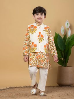 Readiprint - Boys Cotton Fabric Cream Kurta and Pant with Nehru Jacket (Set of 3)
