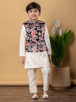 Readiprint - Boys Linen Fabric Cream Kurta and Pant with Nehru Jacket (Set of 3)