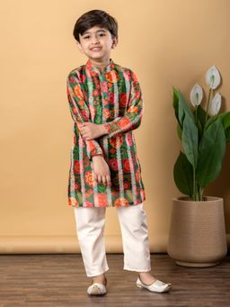 Readiprint - Boys Chanderi Silk Fabric Green Kurta and Pant (Set of 2)