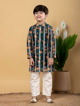 Readiprint - Boys Chanderi Silk Fabric Green Kurta and Pant (Set of 2)