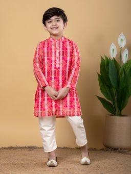 Readiprint - Chanderi Silk Fabric Pink Kurta with Pant (Set of 2)