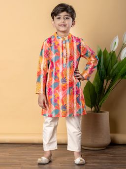Readiprint - Boys Chanderi Silk Fabric Orange Kurta and Pant (Set of 2)