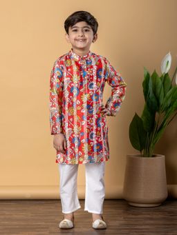 Readiprint - Boys Chanderi Silk Fabric Red Kurta and Pant (Set of 2)