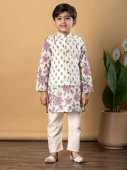 Readiprint - Boys Cotton Fabric Cream Kurta and Pant with Nehru Jacket (Set of 3)