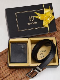 ZEVORA - Men Reversible Black Belt & Wallet