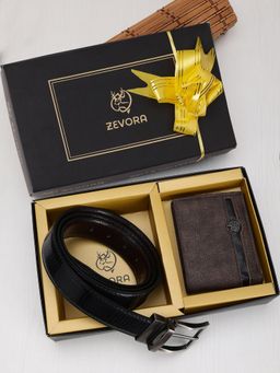 ZEVORA - Men Reversible Black Belt & Wallet