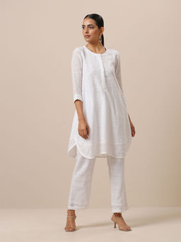 trueBrowns - Cotton White Embroidered Short Co-Ord Set (Set of 2)