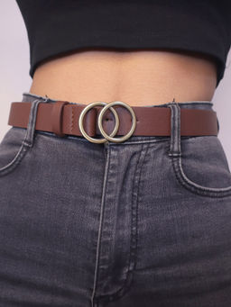 Pipa Bella by Nykaa Fashion - Brown Faux Leather Entwined Circles Buckle Belt