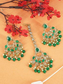GRIIHAM - Gold-Plated Drop Earrings with Maang Tikka