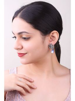 GRIIHAM - Silver Plated Oxidised Beaded Drop Earrings