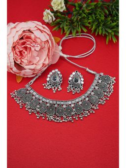 GRIIHAM - Oxidised Silver-Plated Design Detailed Jewellery Set