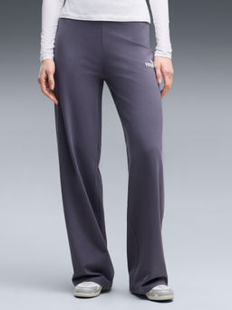 Puma - Women Grey Solid/Plain Cotton Trackpant