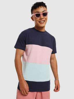 Bewakoof - Men's Blue Color Block T-shirt