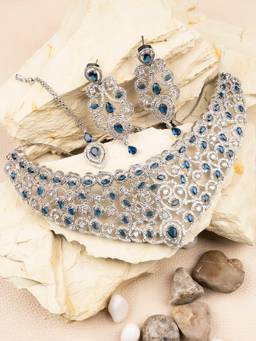 STILEADDA - Ad Stone Blue Necklace Set With Earrings